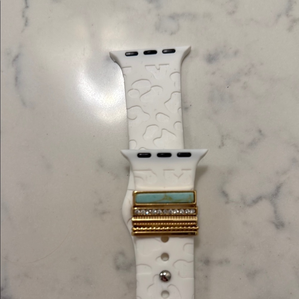 Strawberry Avocado Turquoise Smart Watch Band white with Gold Accents